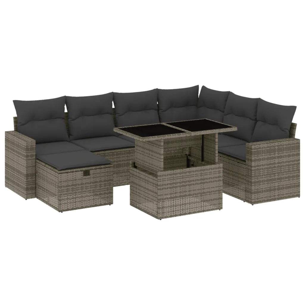 Set Divano da Giardino 8 pz con Cuscini Grigio in Polyrattan