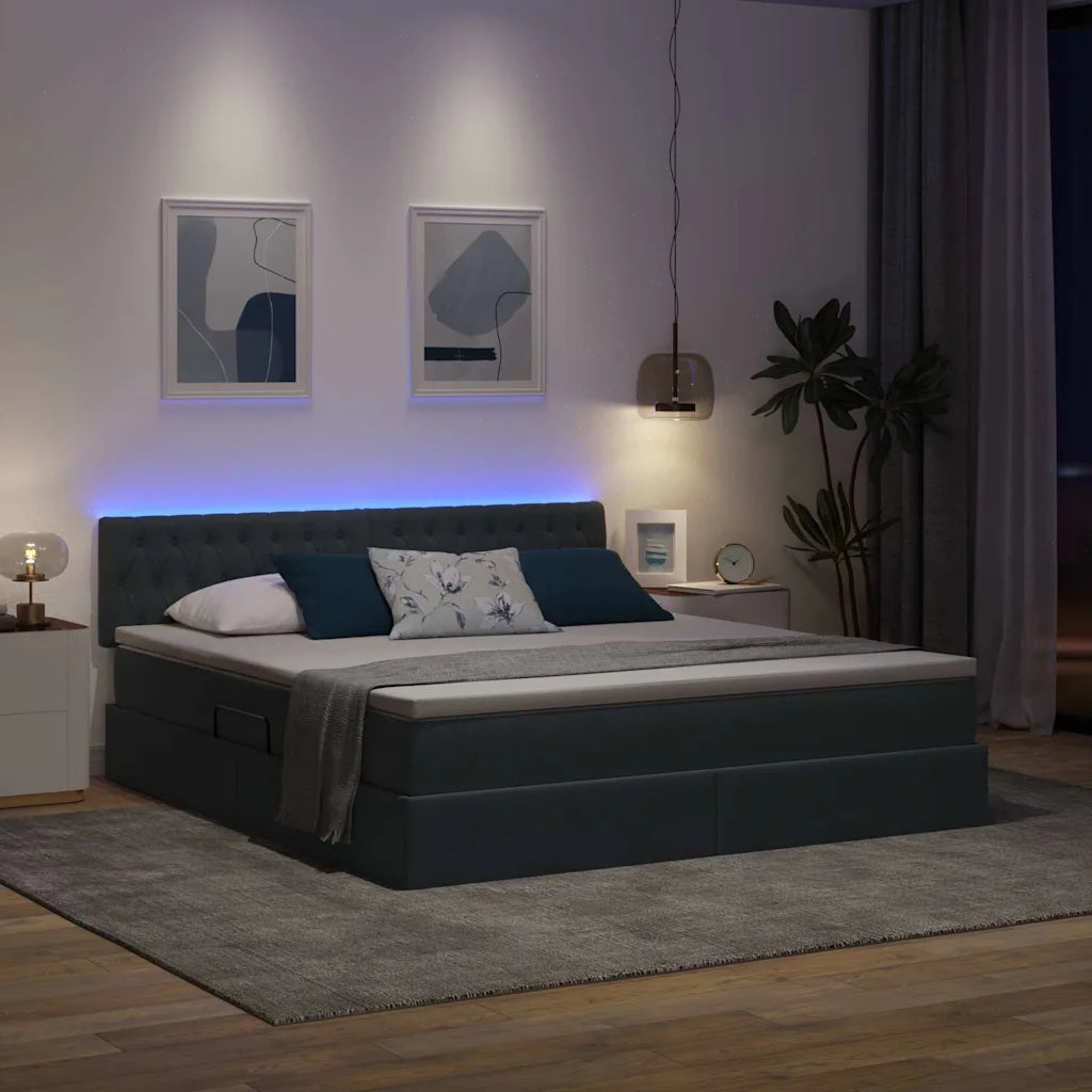 Letto con contenitore e LED Grigio scuro 180 x 200 cm Velluto