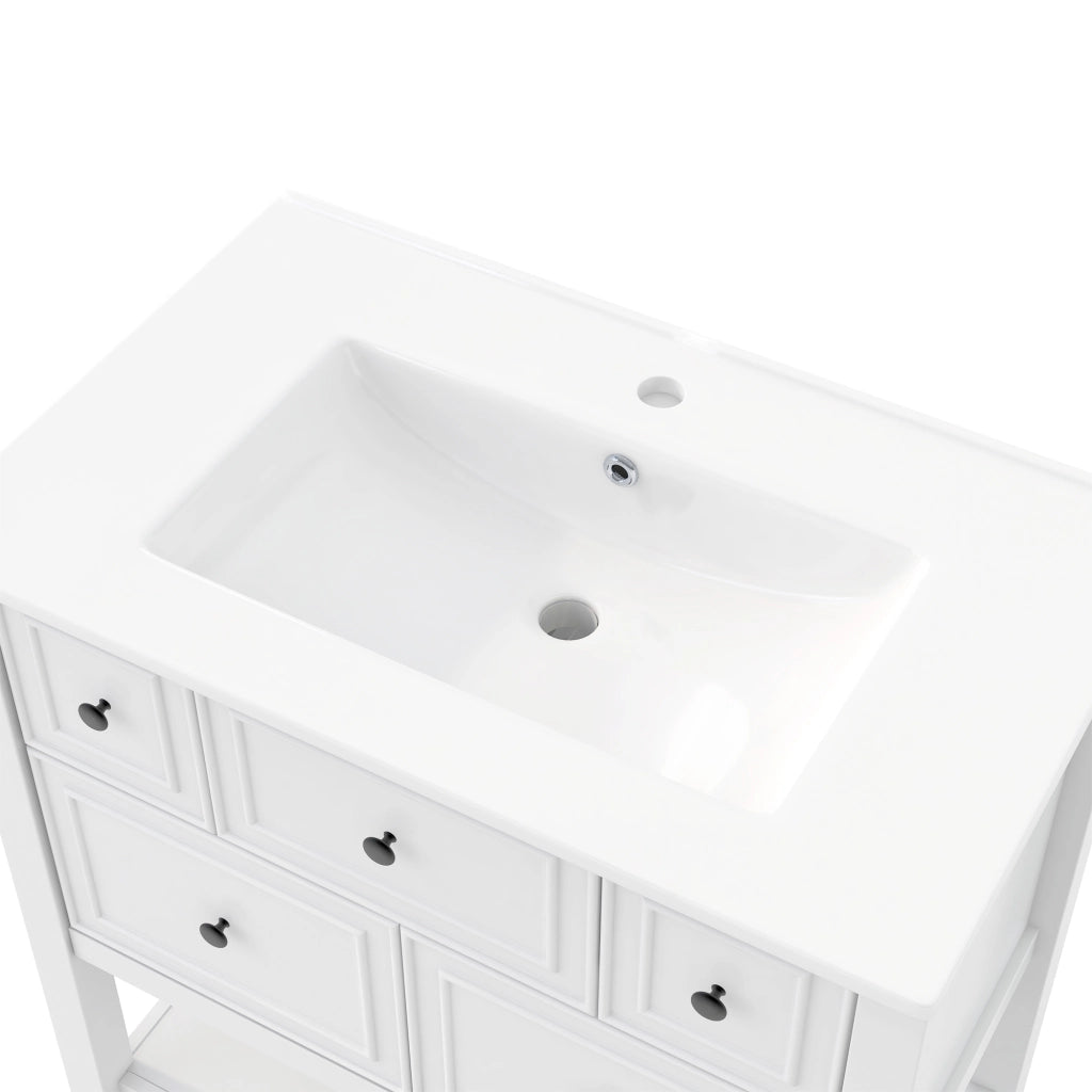 Mobile lavabo da terra 76x46.5x82 cm con 5 cassetti in MDF e ceramica bianco