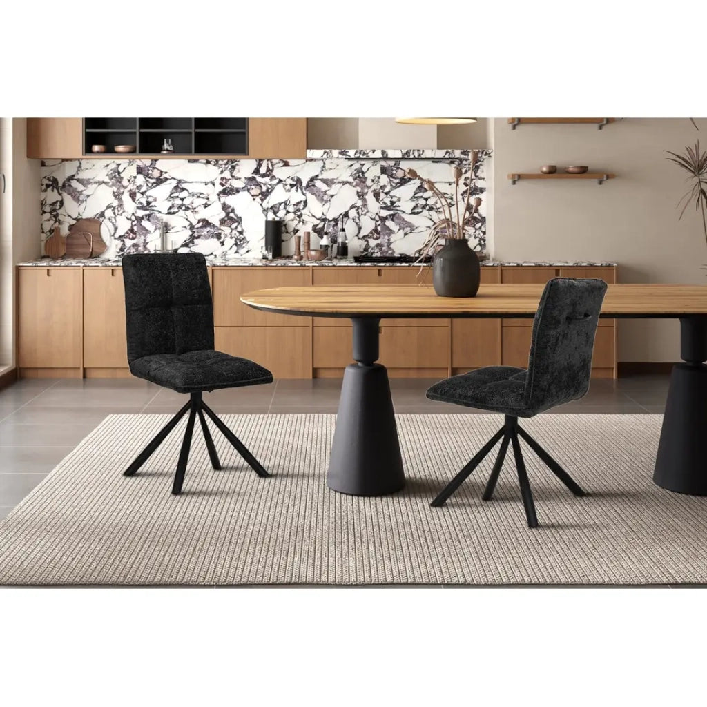 Sedia da pranzo girevole DANIEL - Tessuto grigio scuro - Gambe in metallo nero - Altezza 96,5 cm - Stile design/industriale