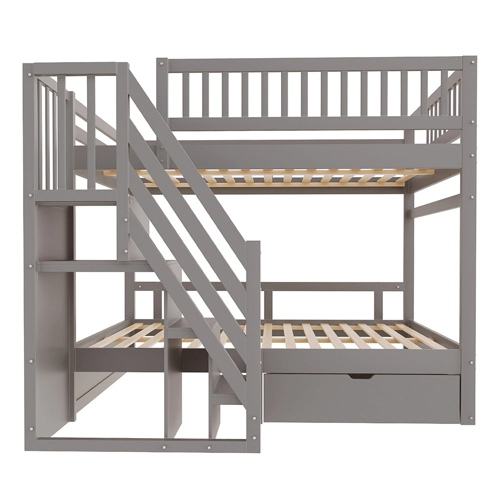 Letto a castello matrimoniale - Xylo - 140x200cm grigio, cassetti grandi