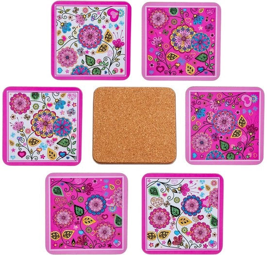 Set di 6 piedini in legno per vasi, bicchieri, fiori o candele, con piede in gomma. Quattro lati, 10 cm. Edizione Printemps.