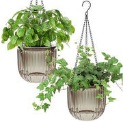 Set di 2 piantagioni autoirriganti, lampadari, vasi per piante, 16,5 cm, vasi per piante da appendere all'interno con 3 ganci, fori di drenaggio per interni ed esterni, per soffitti, balconi