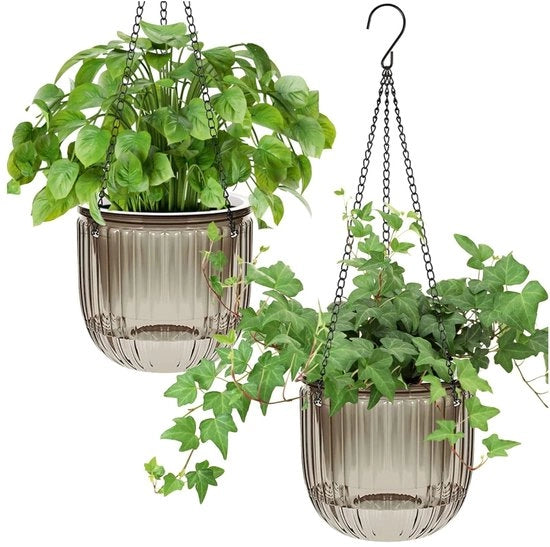 Set di 2 piantagioni autoirriganti, lampadari, vasi per piante, 16,5 cm, vasi per piante da appendere all'interno con 3 ganci, fori di drenaggio per interni ed esterni, per soffitti, balconi