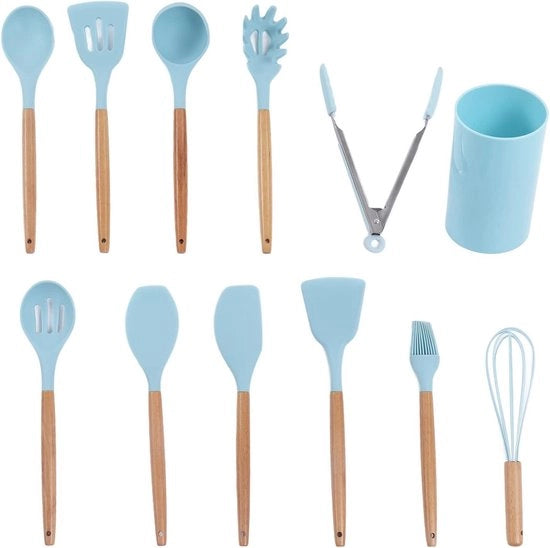 Set di Cottura - Cottura a Contatto con Silicone con Maniglie in Legno Resistenti al Calore
