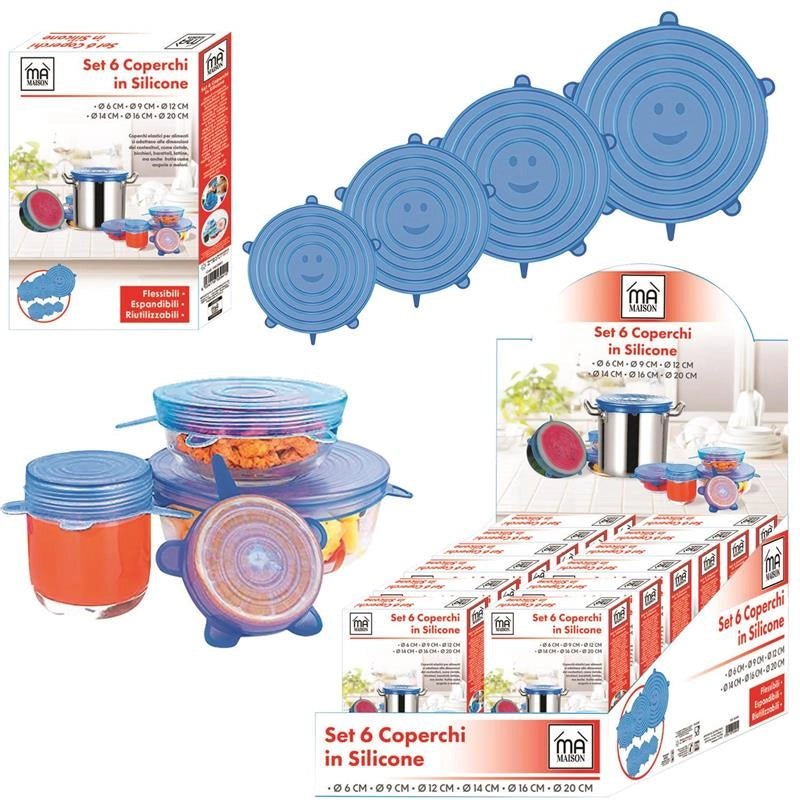 SET 6 COPERCHI IN SILICONE ROTONDI DI DIVERSE MISURE