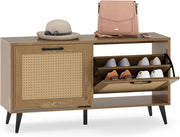 Scarpiera Salvaspazio a 2 Ante a Ribalta, Mobile Chiuso Portascarpe in Legno, con Ripiano Regolabile, per Ingresso Salotto e Corridoio, 100 x 30 x 53 cm, Marrone