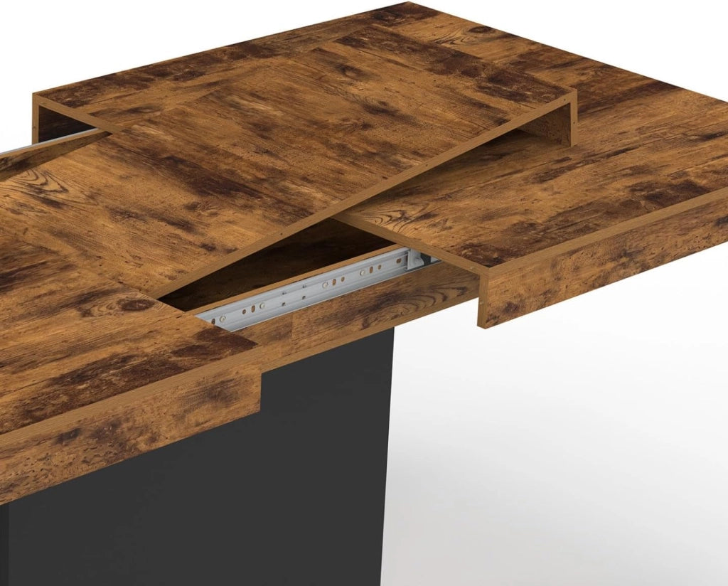 Tavolo da pranzo rettangolare allungabile EDEN 6-10 persone Legno effetto antico e nero 160-200 cm