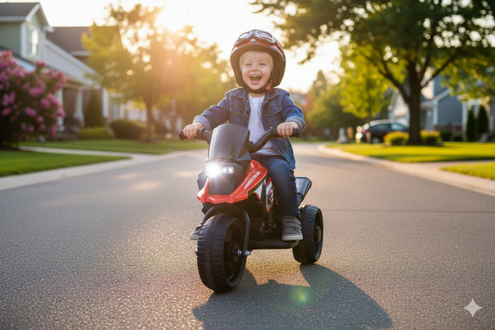 Moto Elettrica per Bambini 6V 3 Ruote con Suoni e Luci Rosso