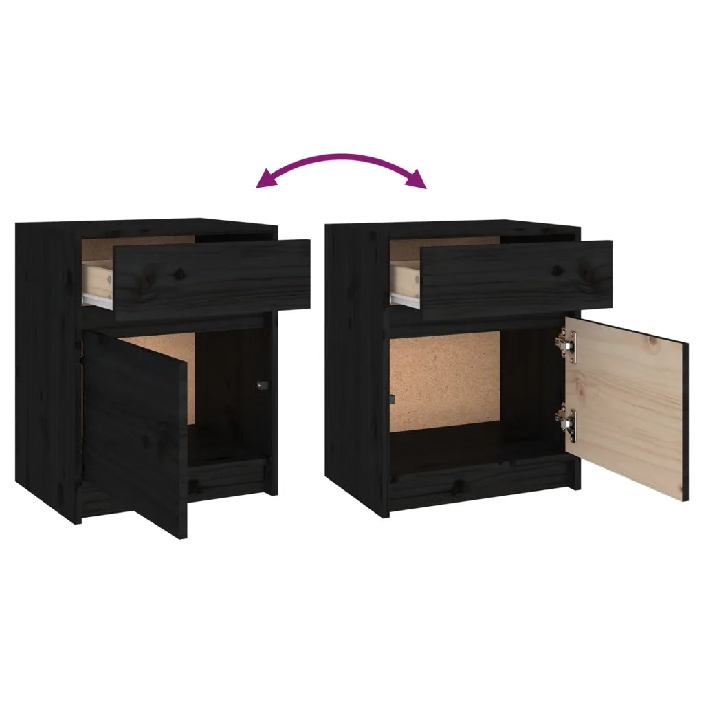 Comodini 2 pz Neri 40x31x50 cm in Legno Massello di Pino 808132