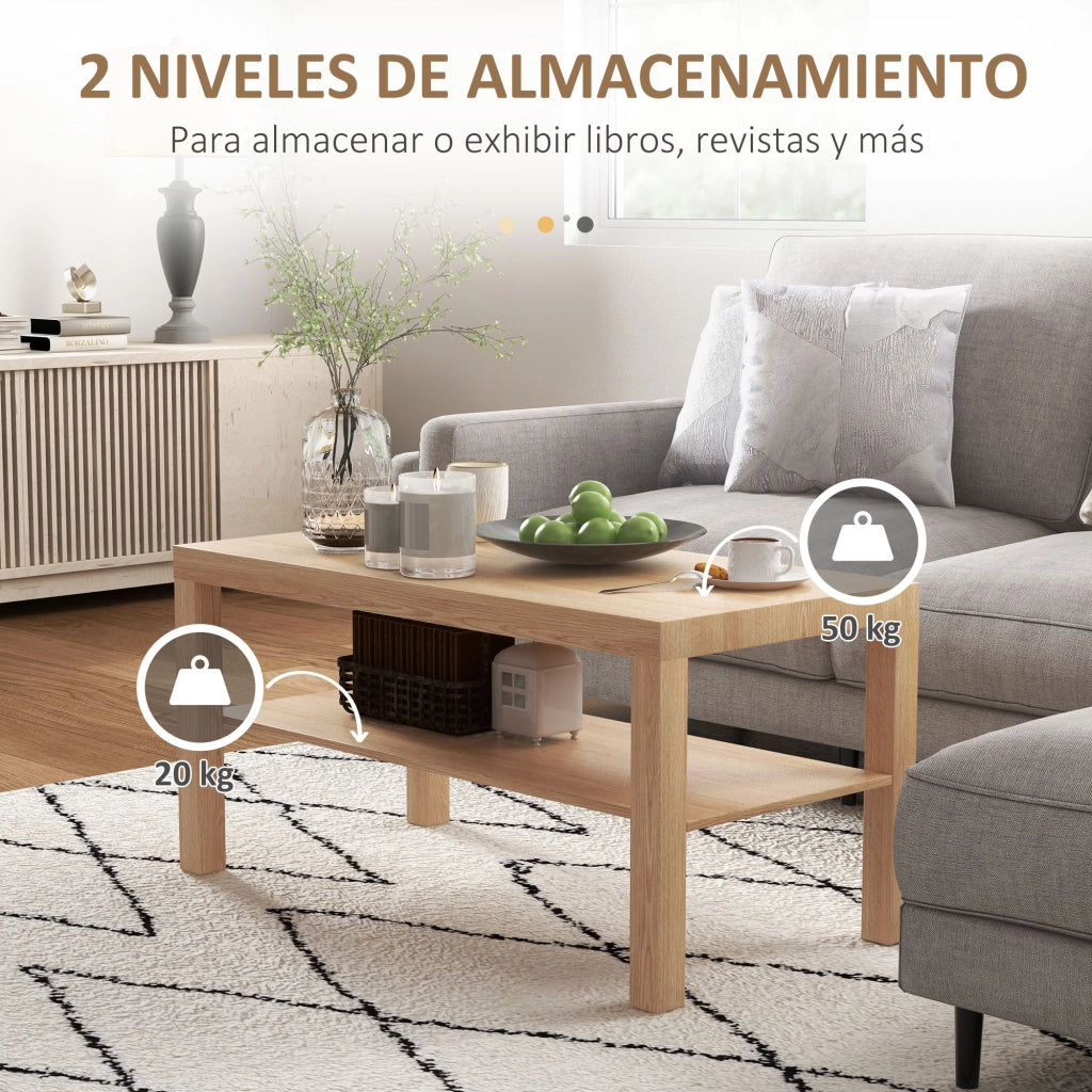 Tavolino da caff¨¨ moderno con ripiani ¨C zephmum ¨C naturale 90x45x44,5 cm