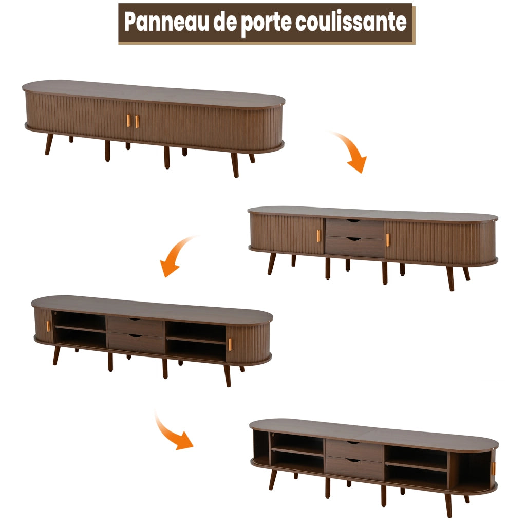 Mobile tv con 2 cassetti e 2 ante scorrevoli; piedini in legno regolabili; per soggiorno; in mdf; noce; 170 Ã— 40 Ã— 42 cm
