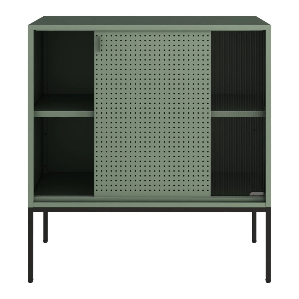 Credenza/cassettiera/mobile contenitore 85 x 80 x 45 cm soggiorno ingresso camera da letto metallo acciaio vetro ondulato verde 03_0009036