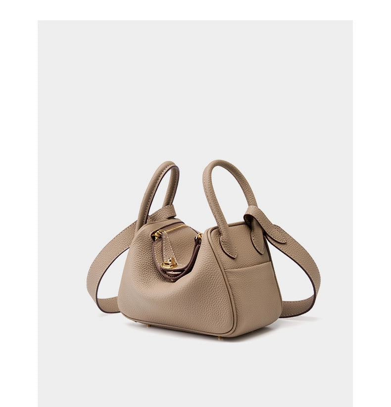 Mini borsa a tracolla Lindy in vera pelle, piccola borsa grigia