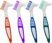 Set di 4 spazzole per denti artificiali con spazzola di pulizia a doppia faccia - setole morbide - manico antiscivolo in gomma.