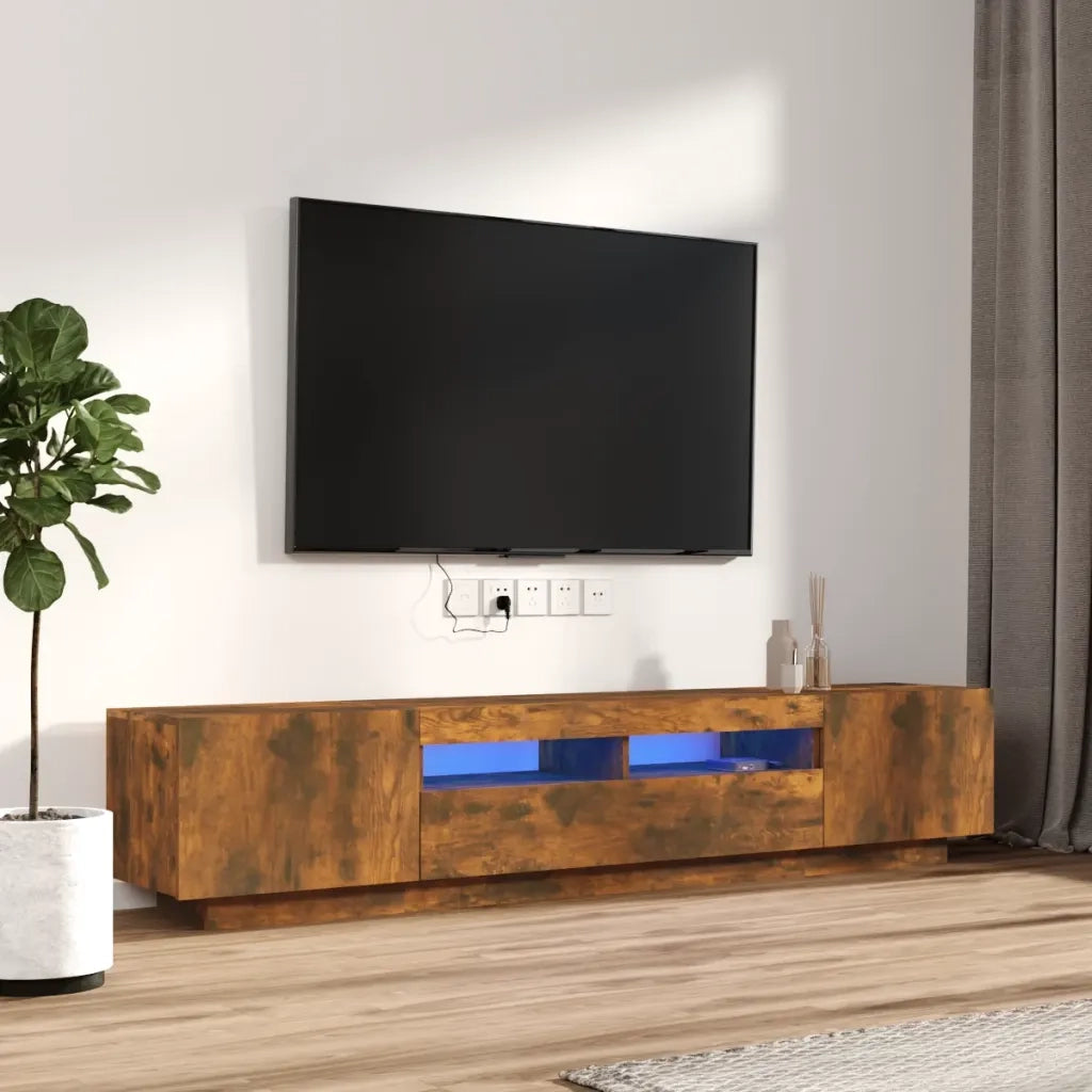 Set Mobili TV 2pz | Armadietto TV | Mobile Porta TV con Luci LED Rovere Fumo in Legno Multistrato
