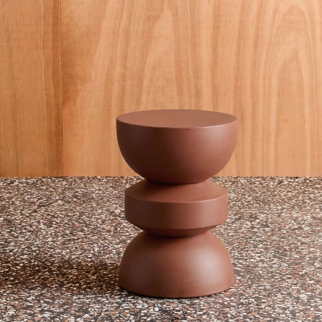 Tavolino, lato divano, comodino metallo, terracotta