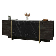 Credenza Asto, Buffet da soggiorno, Madia da salotto, Dispensa da cucina, 180x47h76 cm, Nero e Oro