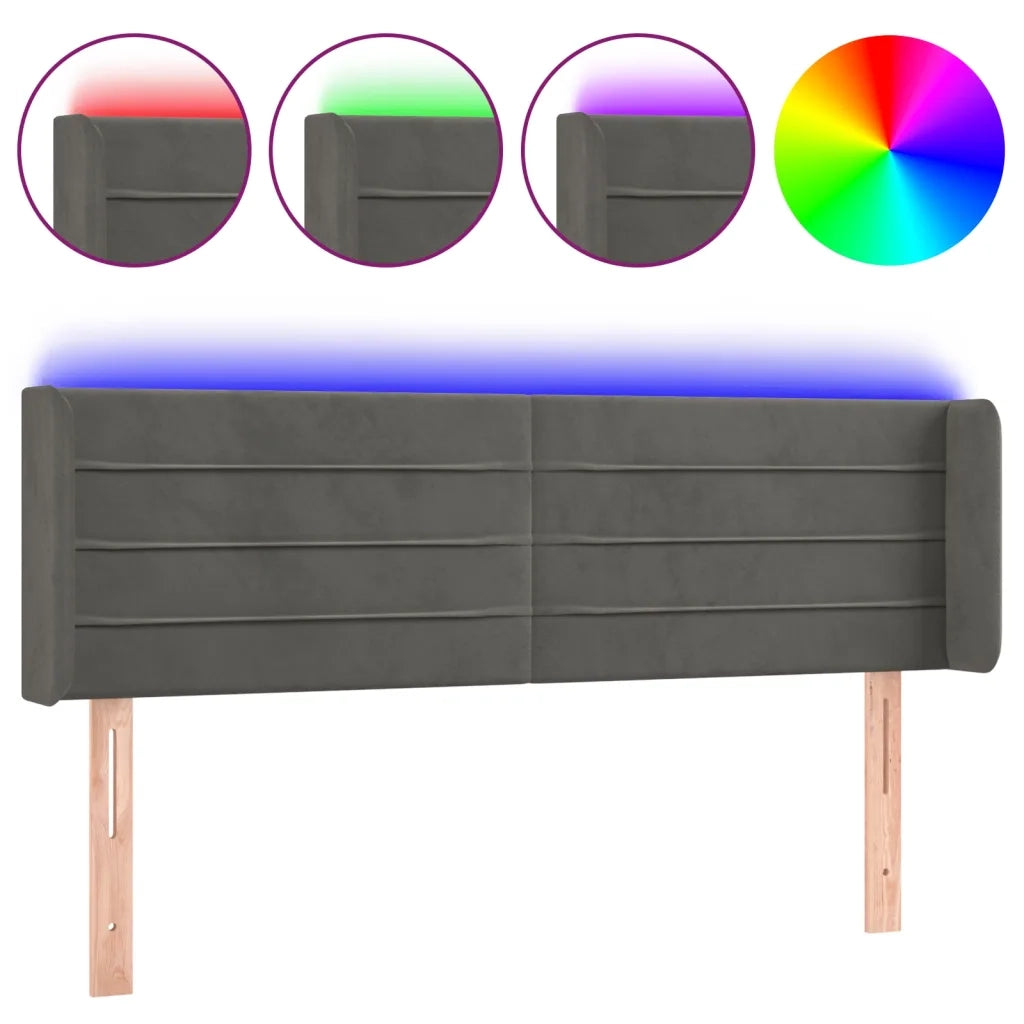 Testiera a LED-Testata con LED Grigio Scuro 147x16x78/88 cm in Velluto 674050