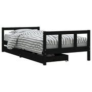 Giroletto per Bambini | Letto Infantile | Lettino con Cassetti Nero 90x190 cm Massello Pino