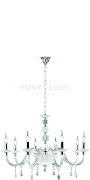 LAMPADARIO LIVIA 8 LUCI BIANCO- TRASPARENTE E CROMO ATTACCO E14 D.85CM