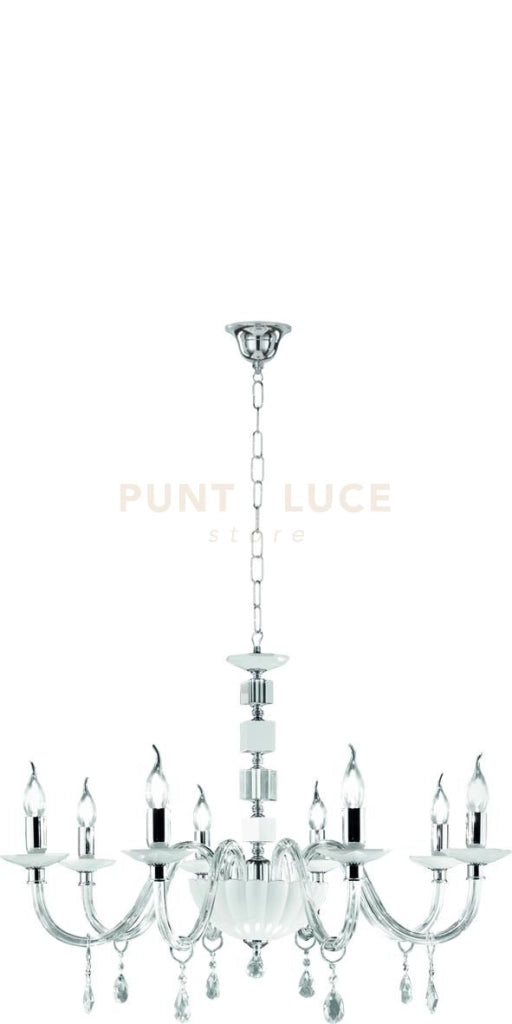 LAMPADARIO LIVIA 8 LUCI BIANCO- TRASPARENTE E CROMO ATTACCO E14 D.85CM