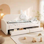 Letto imbottito per bambini 90x200 cm con 2 cassetti; LED; velluto beige