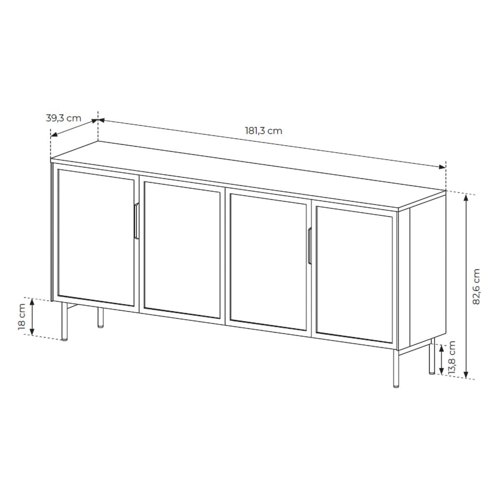 Madia Hapa, Credenza 4 Ripiani, 181x39x83h cm Beige Cashmere