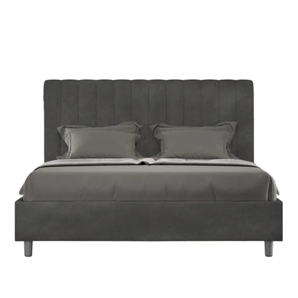 Letto matrimoniale francese contenitore imbottito 140x190 microfibra grigio Agueda