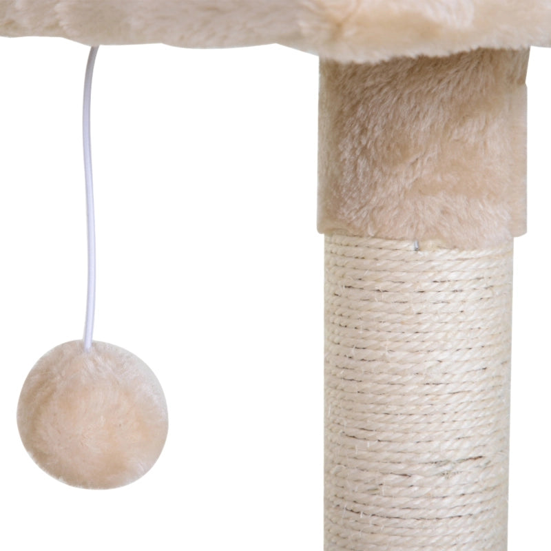 Albero tiragraffi per gatti con amaca in peluche, piattaforma e pali in sisal, beige, 50 x 36 x 70 cm