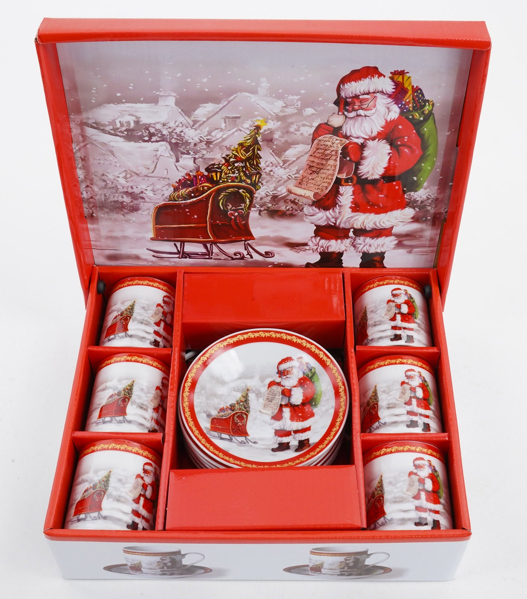 Set da Caffè 6 Tazzine e 6 Piattini di Natale in Ceramica