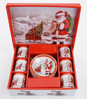 Set da Caffè 6 Tazzine e 6 Piattini di Natale in Ceramica