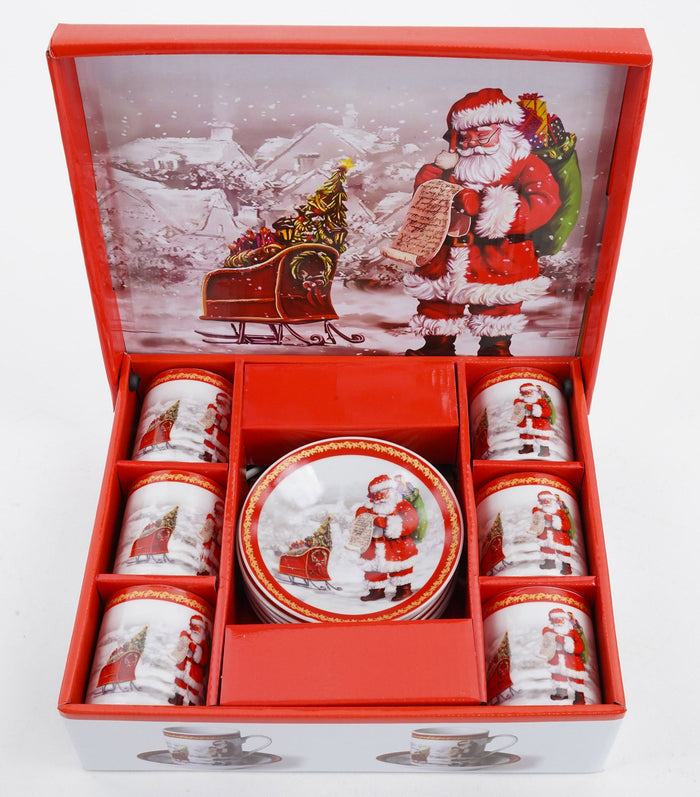 Set da Caffè 6 Tazzine e 6 Piattini di Natale in Ceramica