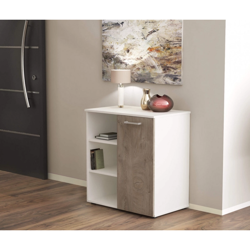 MOBILETTO 1 ANTA E 3 MENSOLE MARK BIANCO E ROVERE CHIARO