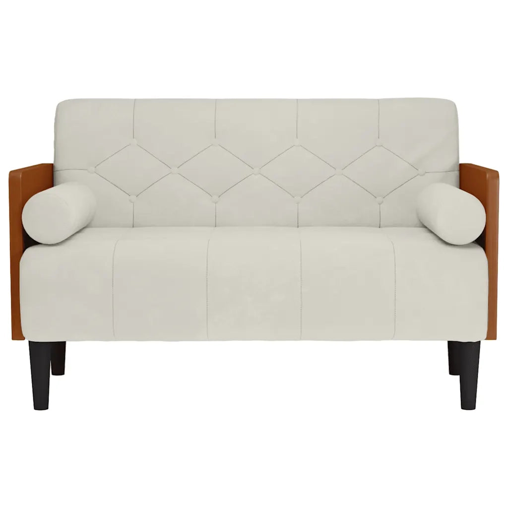 Divano Divanetto con Cuscini Bolster Crema 110 cm Velluto