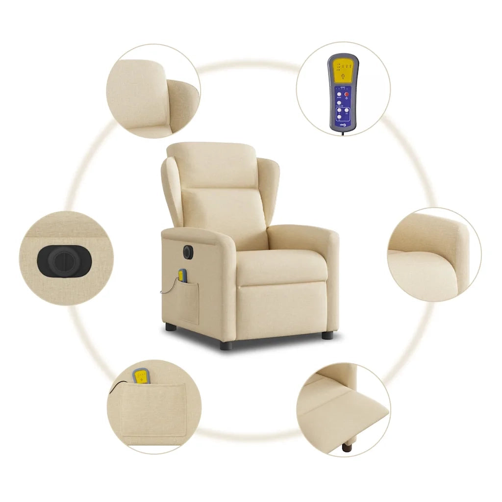 Poltrona Reclinabile Massaggiante Elettrica Crema in Tessuto 3303132