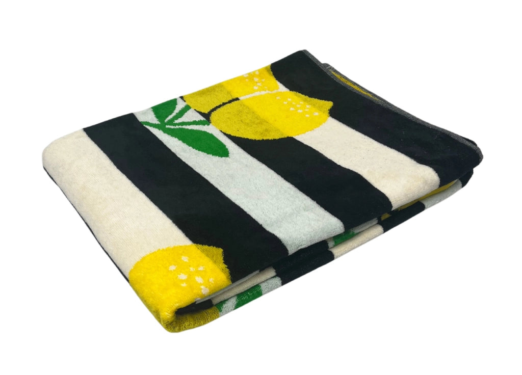 Telo Mare Jacquard Spugna Asciugamano Spiaggia Disegno Limoni