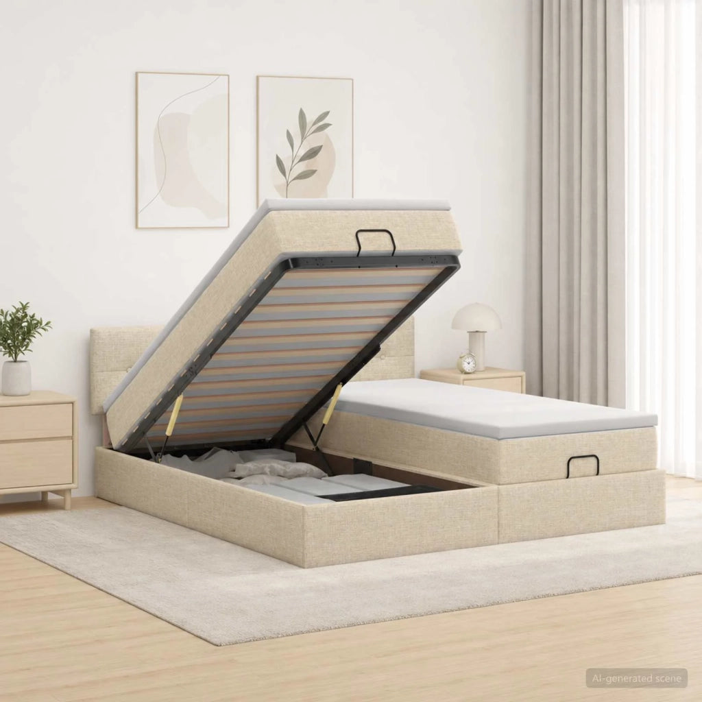 Letto Ottomano con Materasso e LED Crema 200 x 200 cm Tessuto 3457285
