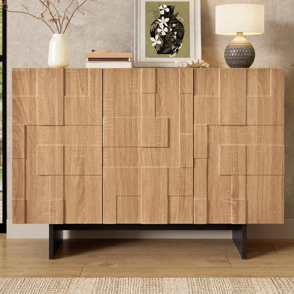 Credenza con 3 ante e ripiani regolabili - per soggiorno - in MDF e bambu - 105×33.5×76 cm