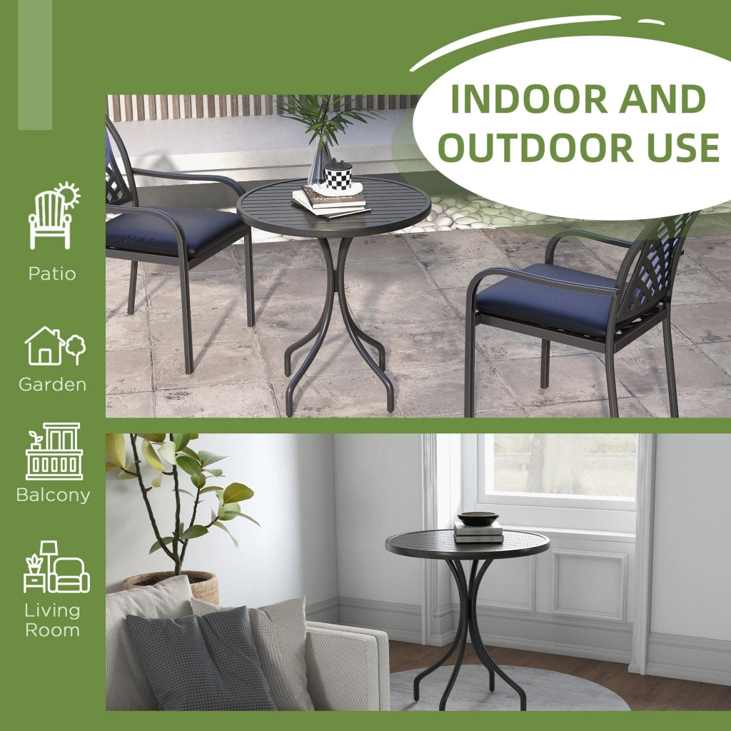 Tavolo da Giardino Rotondo Ø66x71,5 cm con Piano a Doghe in Acciaio Nero