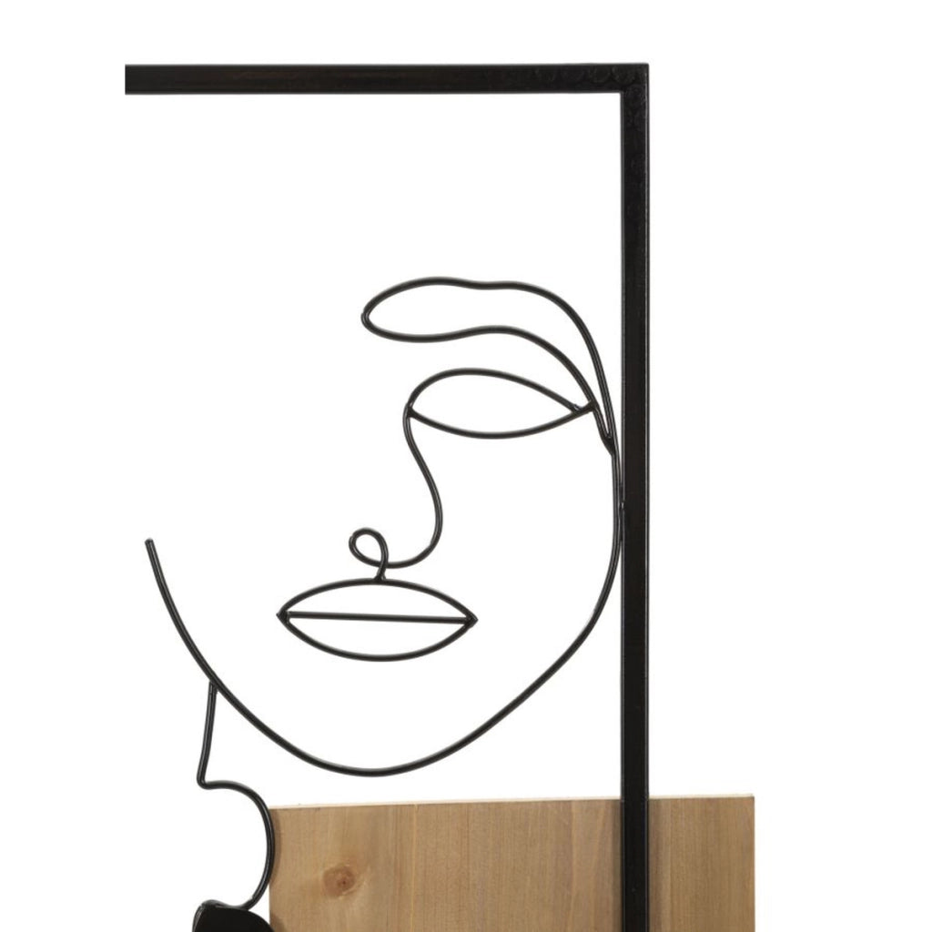 Decorazione in Metallo e Legno Volti, Marrone, Metallo, 63x2x90 cm