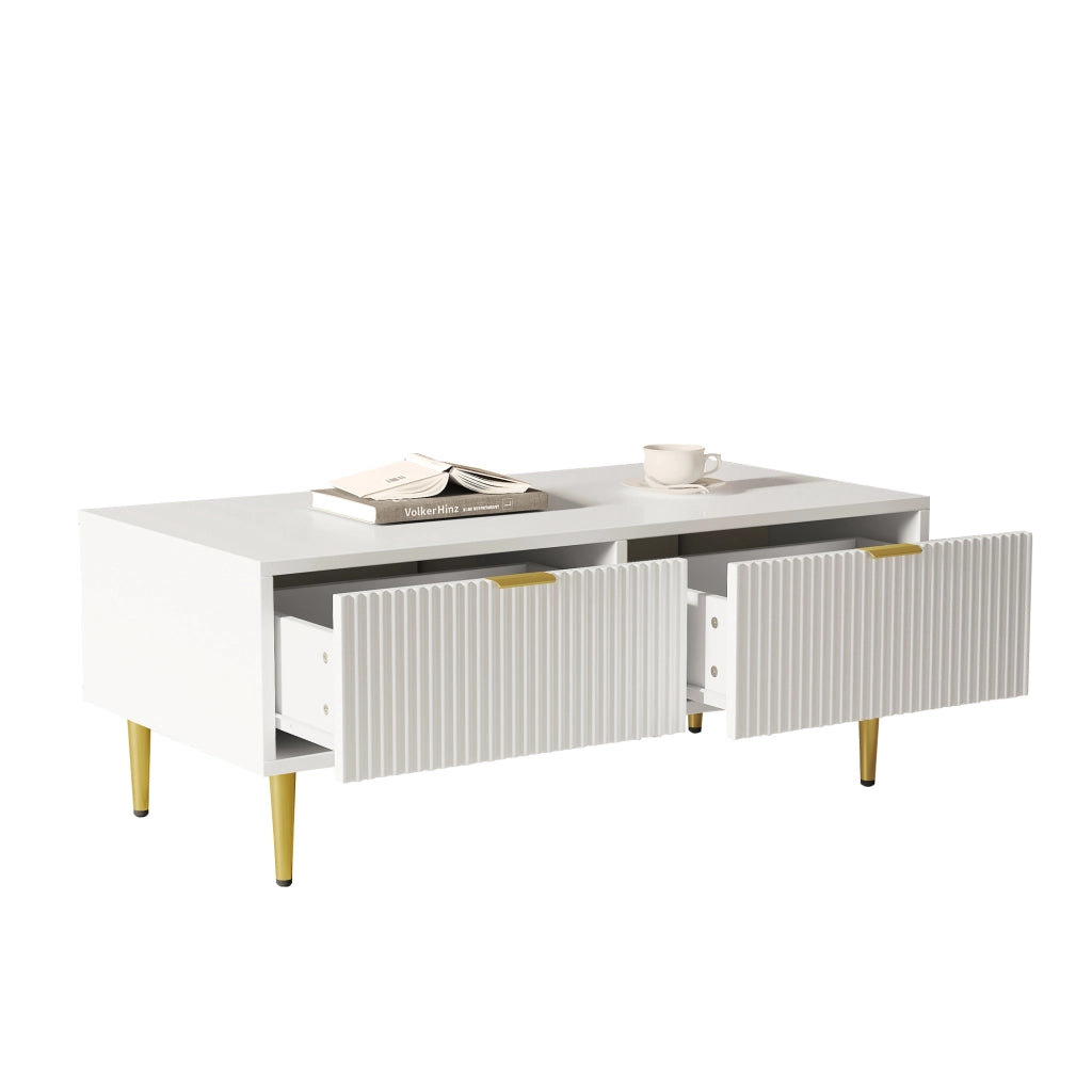 TAVOLINO DA SALOTTO 100x50x40 cm Bianco/Oro con 2 Cassetti