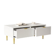 TAVOLINO DA SALOTTO 100x50x40 cm Bianco/Oro con 2 Cassetti