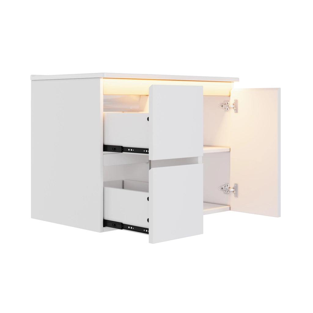Mobile bagno sospeso con 2 cassetti; 1 mobile a 2 ante; LED e lavabo integrato per bagno; 76×47×57 cm; bianco