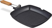 Piatto griglia in induzione - verdure e carne - anticarbonizzazione - piatto pieghevole in acciaio - padella in alluminio - 29 x 29 cm - nero