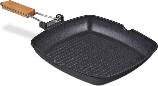 Piatto griglia in induzione - verdure e carne - anticarbonizzazione - piatto pieghevole in acciaio - padella in alluminio - 29 x 29 cm - nero
