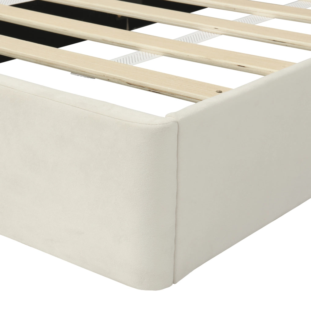 Letto singolo imbottito beige 90x200 cm in velluto con testiera a petali