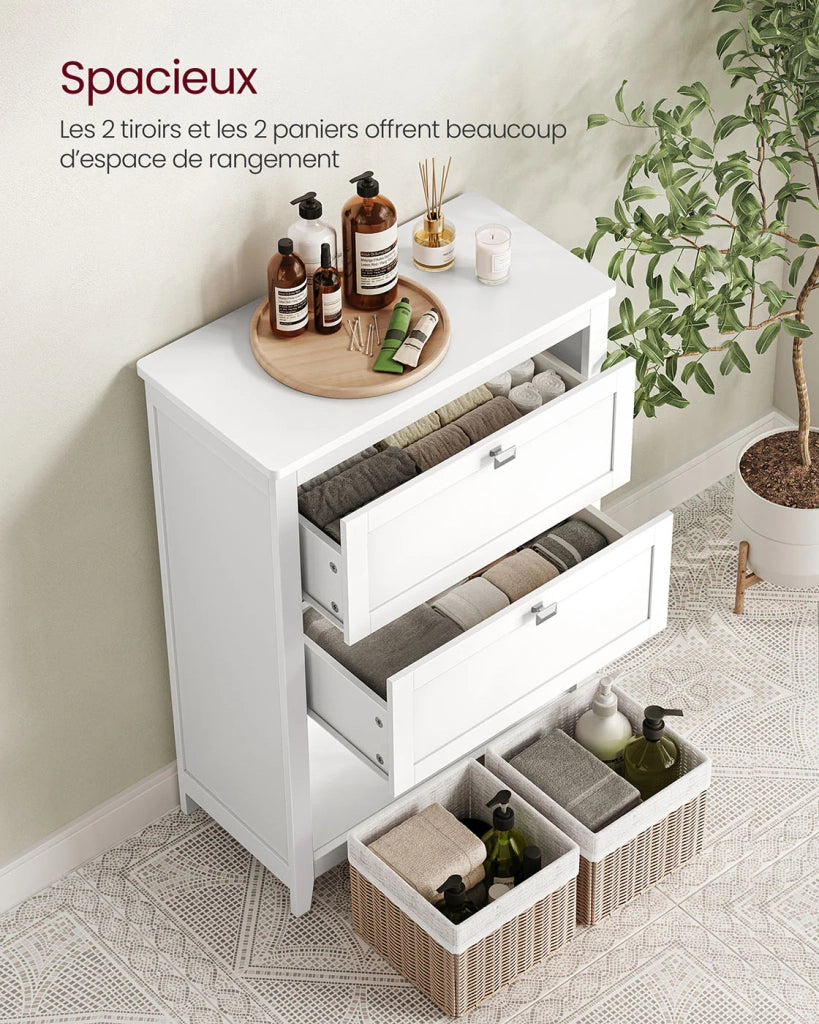 Mobiletto da bagno mobile contenitore con 2 cassetti 1 divisorio regolabile 2 cestelli credenza bianca 12_0006478