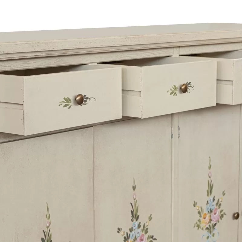 Credenza legno 4 porte 4 cassetti shabby bianco anticato decorato 160x40x110 - Mobili 2G