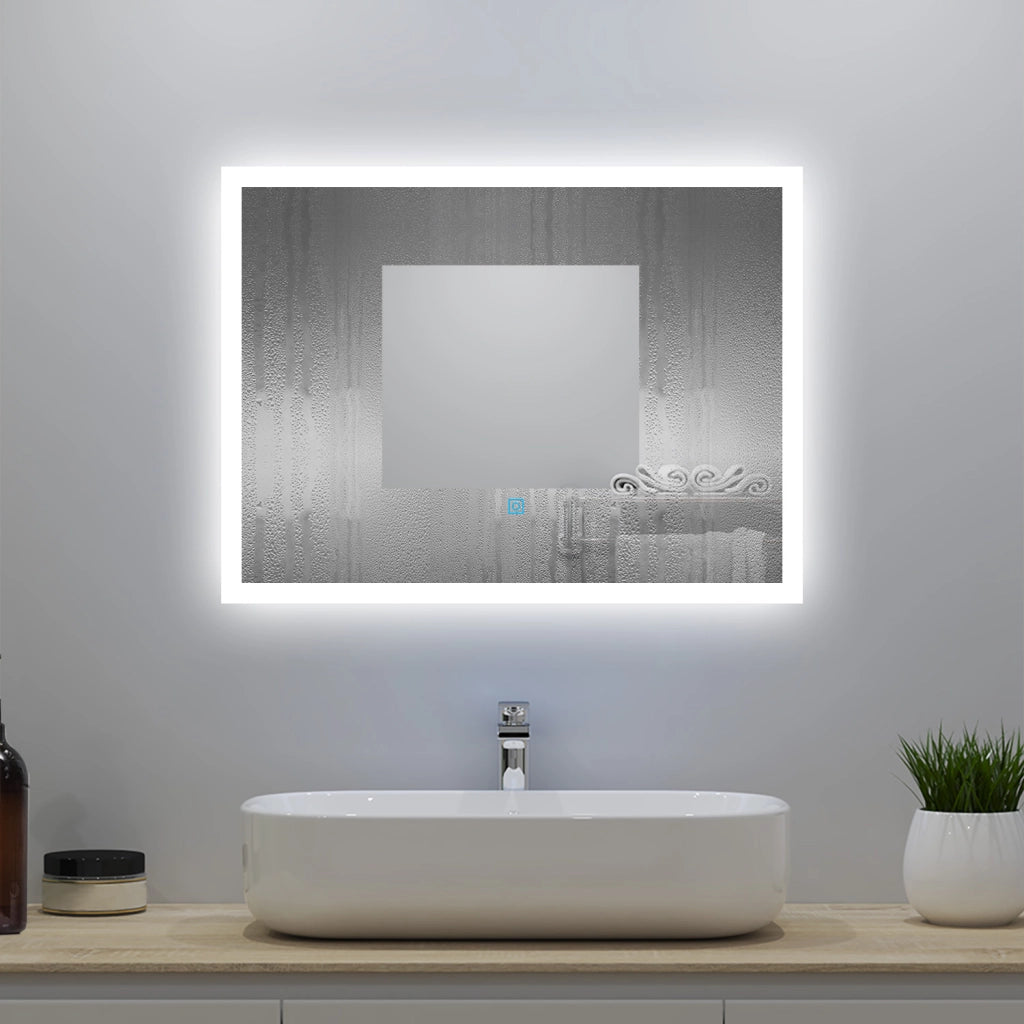 Aica LED Specchio da bagno 90×70 cm + luminosità regolabile a 3 colori + antiappannamento